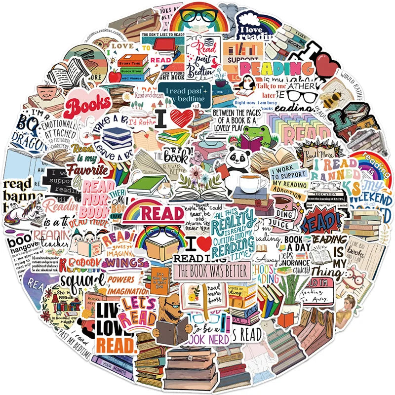 100pcs Reading Stickers Waterproof Motivational Stickers Vintage Books Study Stickers for Computer Luggage Guitar Laptop