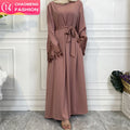 6659# Modern Dubai Lace Cuff Nida Abaya Front Zipper Solid Color Long Sleeve Modest Muslim Dress