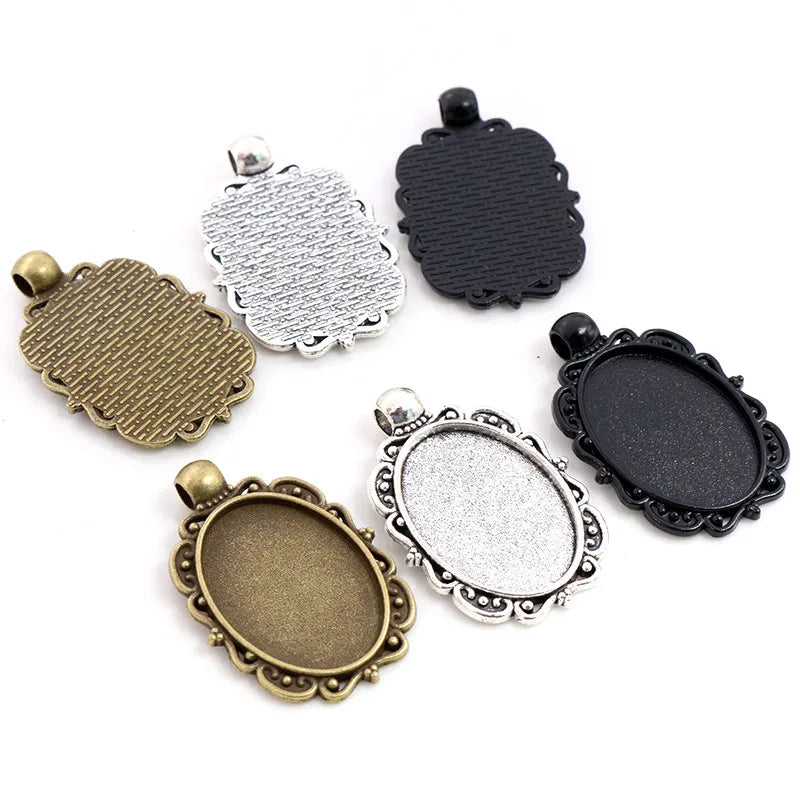18x25mm Inner Size Retro Metal Pendant Blank Bezel Trays Oval Cameo Cabochon Base Setting Charms DIY Jewelry Supplies MegaBDM