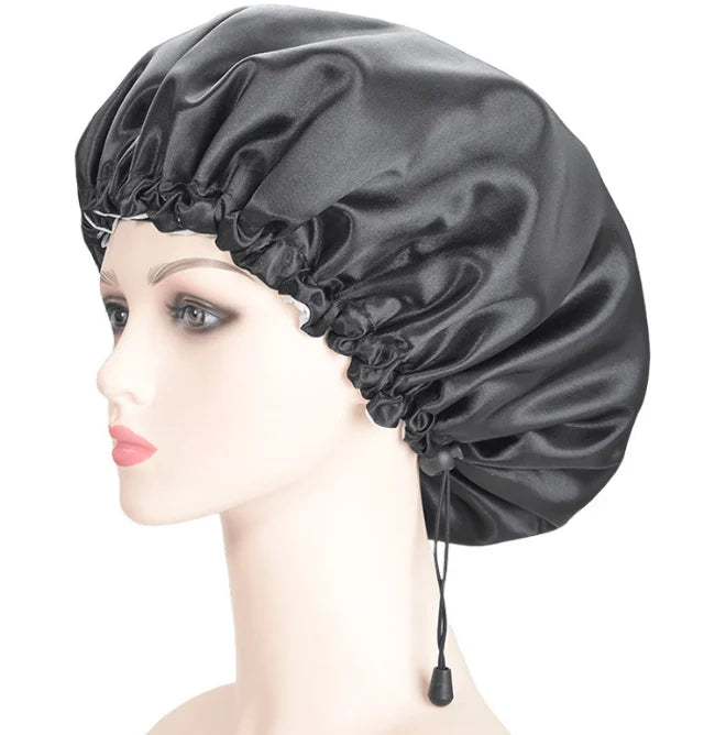 Shower Cap Extra Large & Adjustable & Double Layer Waterproof Hair Cap for Women Waterproof Exterior & EVA Lining