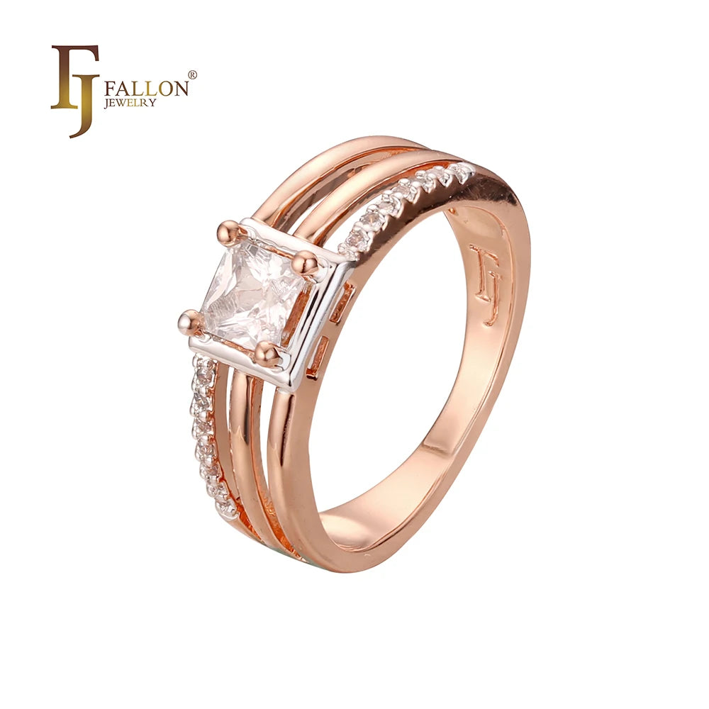 FJ Fallon Fashion Jewelry Solitaire Rings Plated in Rose Gold Two Tone Brass Based
