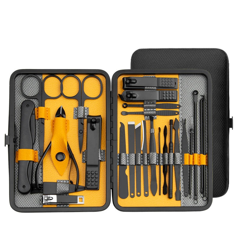 10/15/20/25pcs Manicure Pedicure Set Black Stainless Steel Nail Clipper Kit Grooming Tool