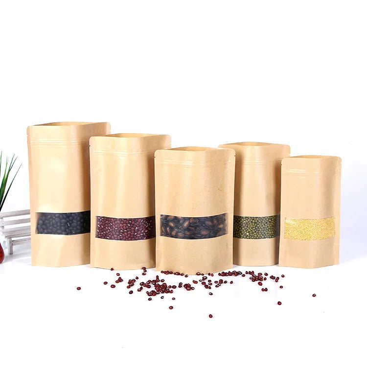 Eco-friendly High Quality Biodegradable Stand up Kraft Paper Bag with clear Window
