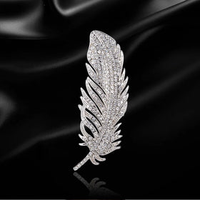 Luxury Fashion Women Coat Suit Pin Brooch Crystal Rhinestone Feather Shape Brooch Bridal Brooch Pin (KBL150)