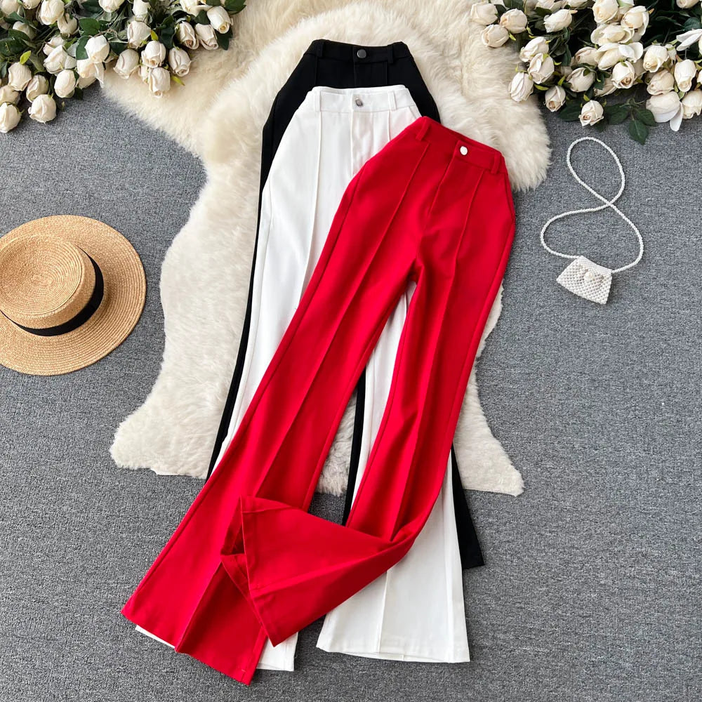Spring Draped Casual Long Pants Women Solid High Waist Trousers Girls Flare Pants Wholesale