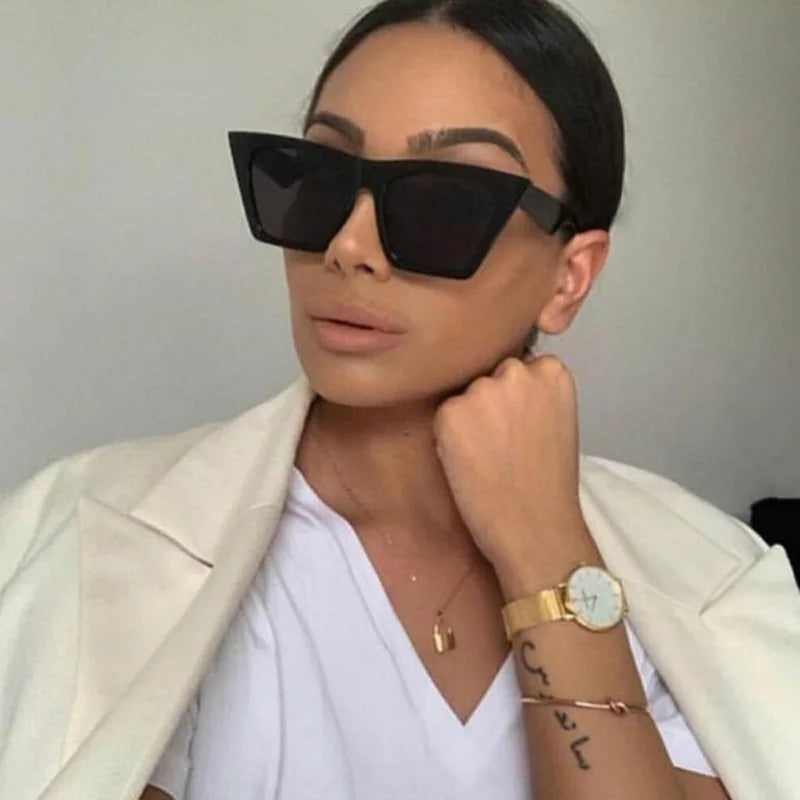 Trendy Colorful Big square Sunglasses Women Personalized Cat Eye Sunglasses