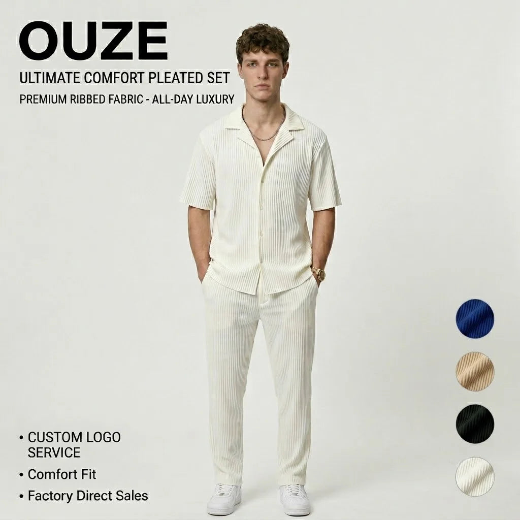 New Men's Causal Set Fashion Men Short Sleeve Shirt and Long Pants Suit Custom Logo Plain Tracksuit