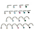 G23 Titanium Opal CZ Gem Screw Nose Stud Piercing L Shape Nose Bone Ring Pin Stud Ring Fashion Body Piercing Jewelry Wholesale