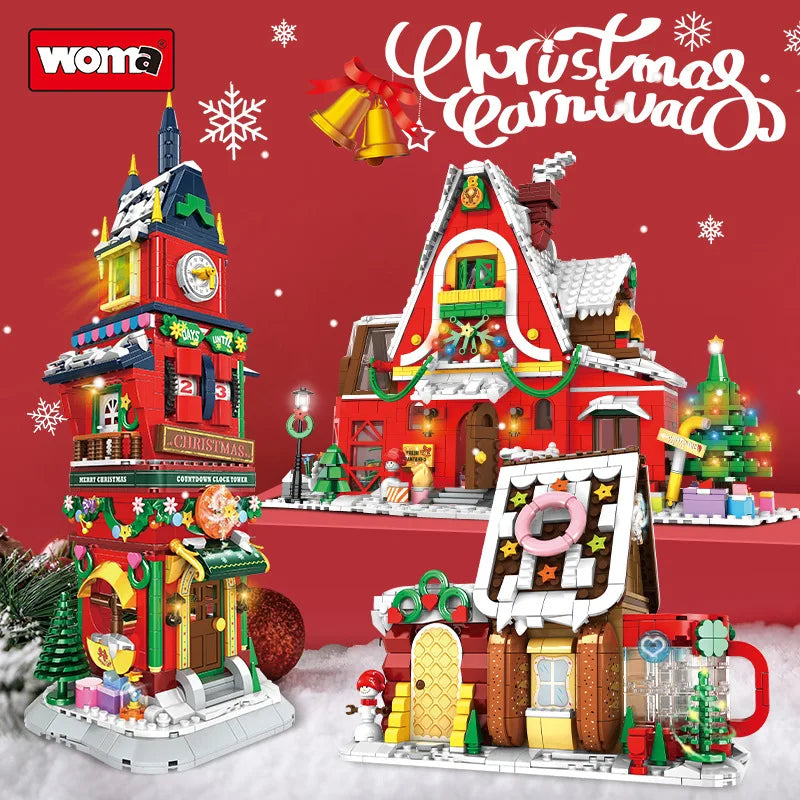 Woma Factory Christmas Building Blocks Toys Set Gingerbread House Countdown Tower Pen Holder Xmas Gifts for Kids Home Decor