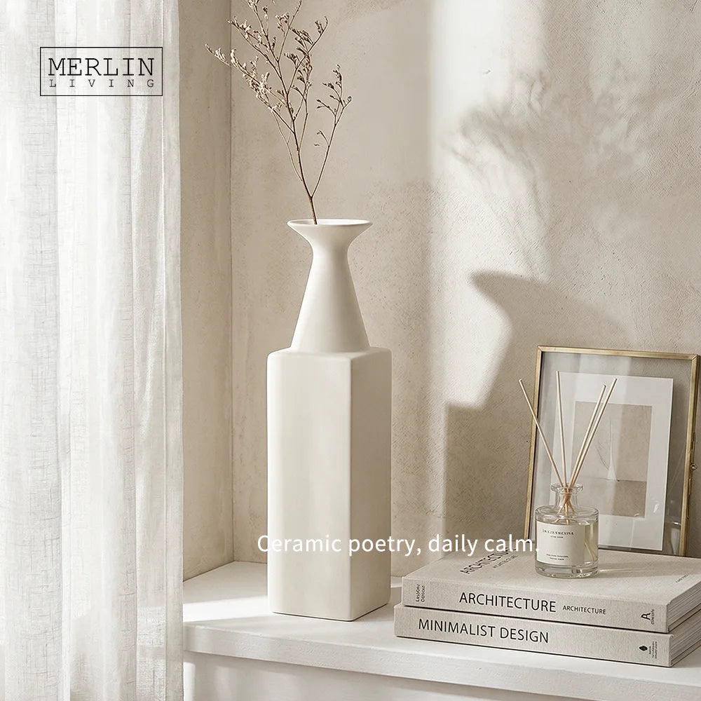 Merlin Living Room Decor Minimalist Black White Vase Table Decoration Matte Ceramic Vase Chaozhou Ceramic Factory Wholesale