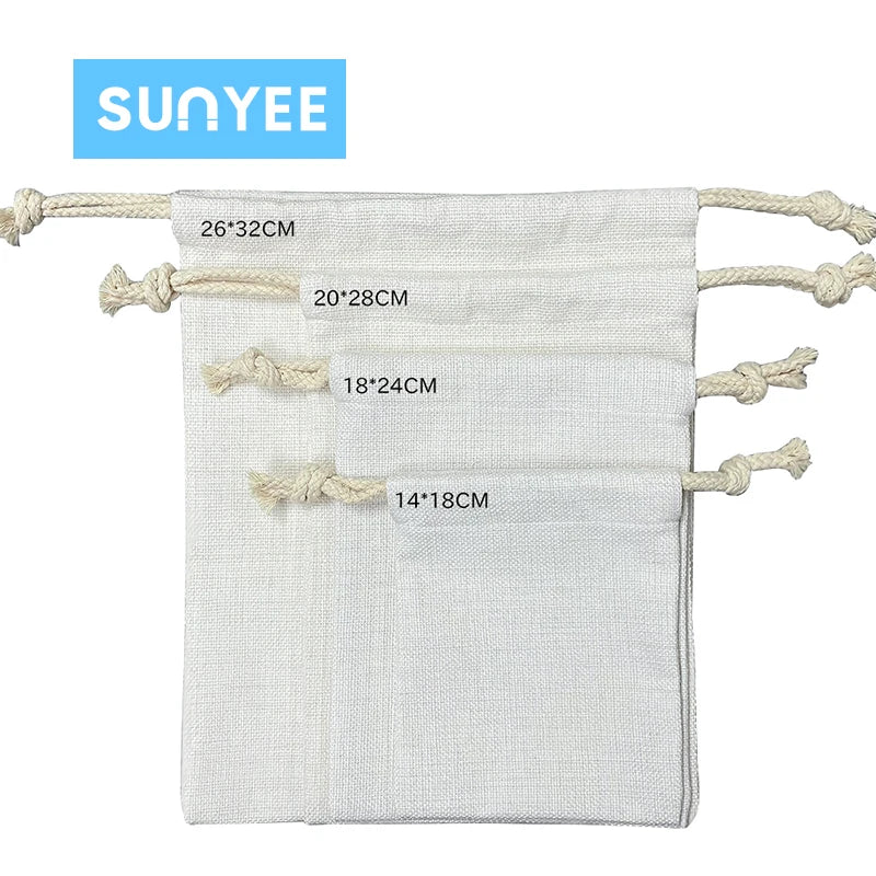 Sunyee Custom Logo Personalized 300g Linen Drawstring Bags DIY Sublimation Blank Gift Pouches Heat Transfer Printing Sack