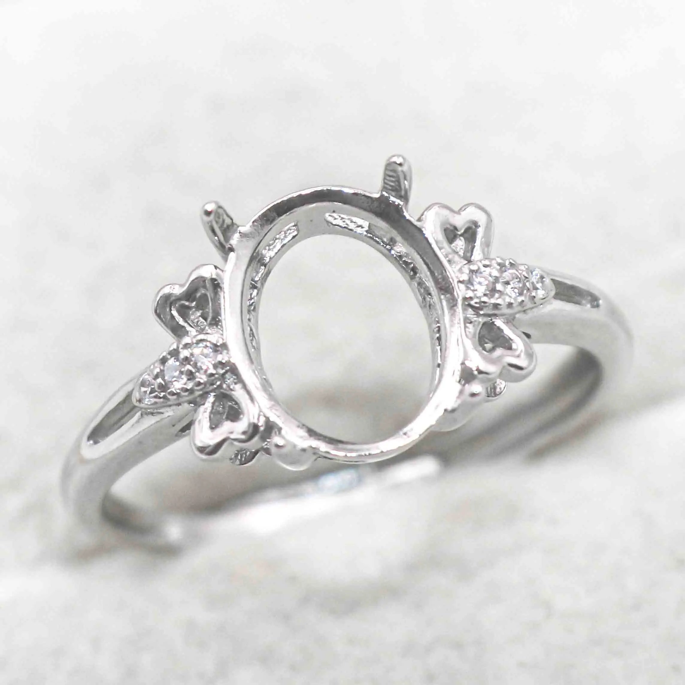 Sterling Silver 8*10mm Semi Mount Ring Empty Frame Blank Support Setting S925 Base Holder Without Center Stone for DIY Inlay