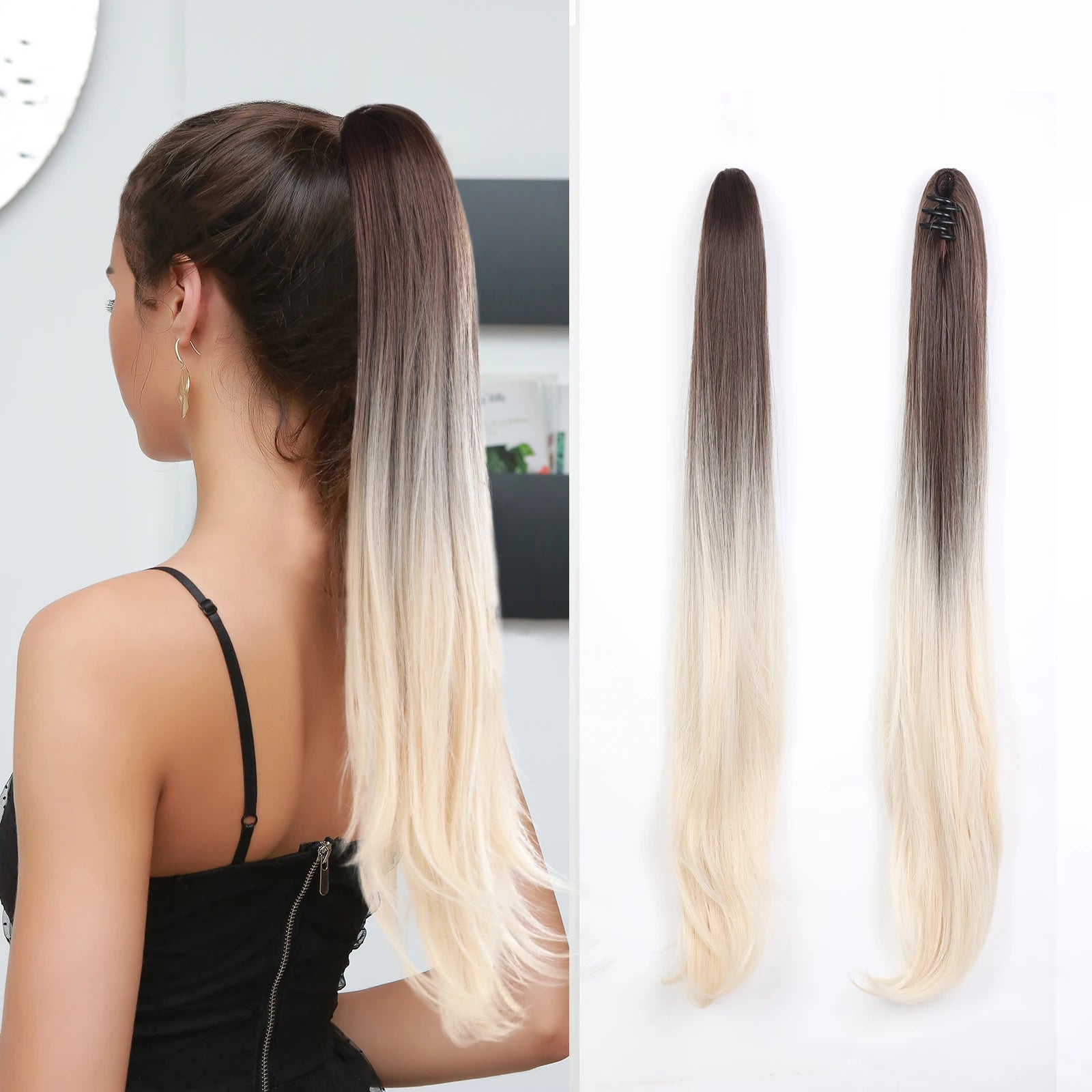 28" Long Wavy Curly Hair Extension Jaw Clip Ponytail Hairpiece Synthetic Pony Tail Extension Claw Clip