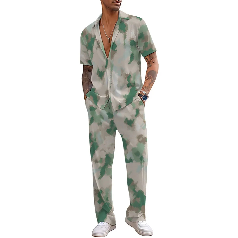 3D Digital Print Summer Beach Suit Collection Sublimation All Over Print Hawaiian Shirt Man Shirt and Pants Set Men