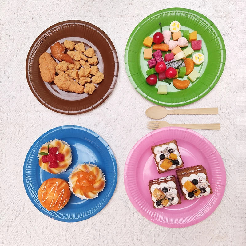 TERRAX Biodegradable Custom Printed Disposable Round Paper Plates for Birthday Parties Salad & Snack