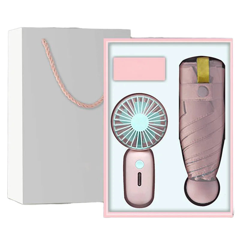 Custom Multi-Purpose Fan and Umbrella Gift Set for Women for New Year and Holiday Promotions Corporate Gift Set with Bag