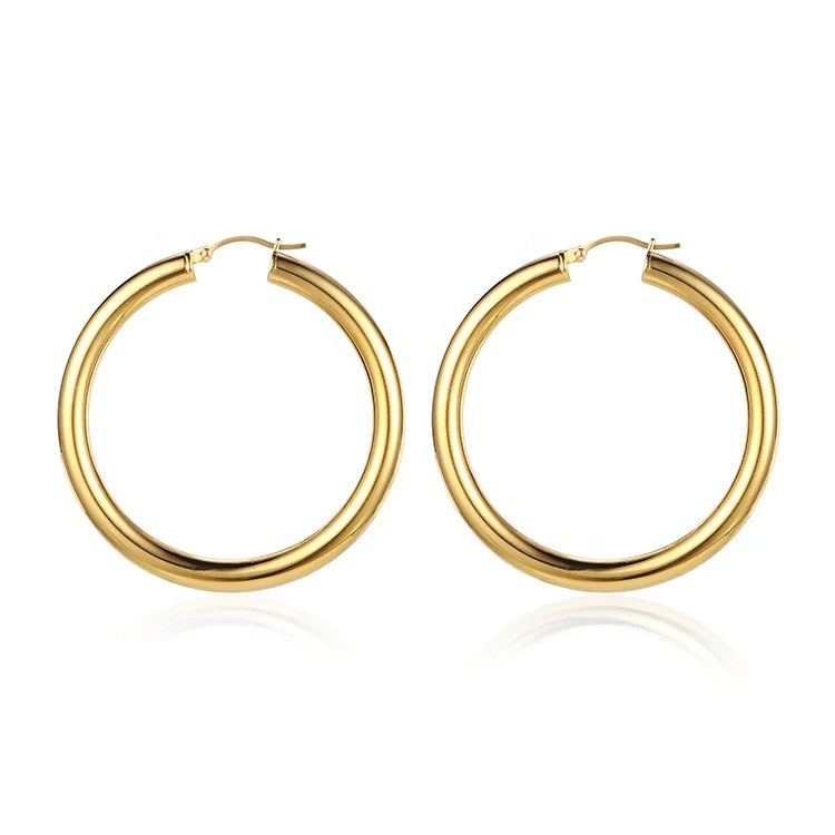 Trendy Wire Gold Plated Hoop Earrings High Polished 30mm Circle Tube Hoop Earrings for Women