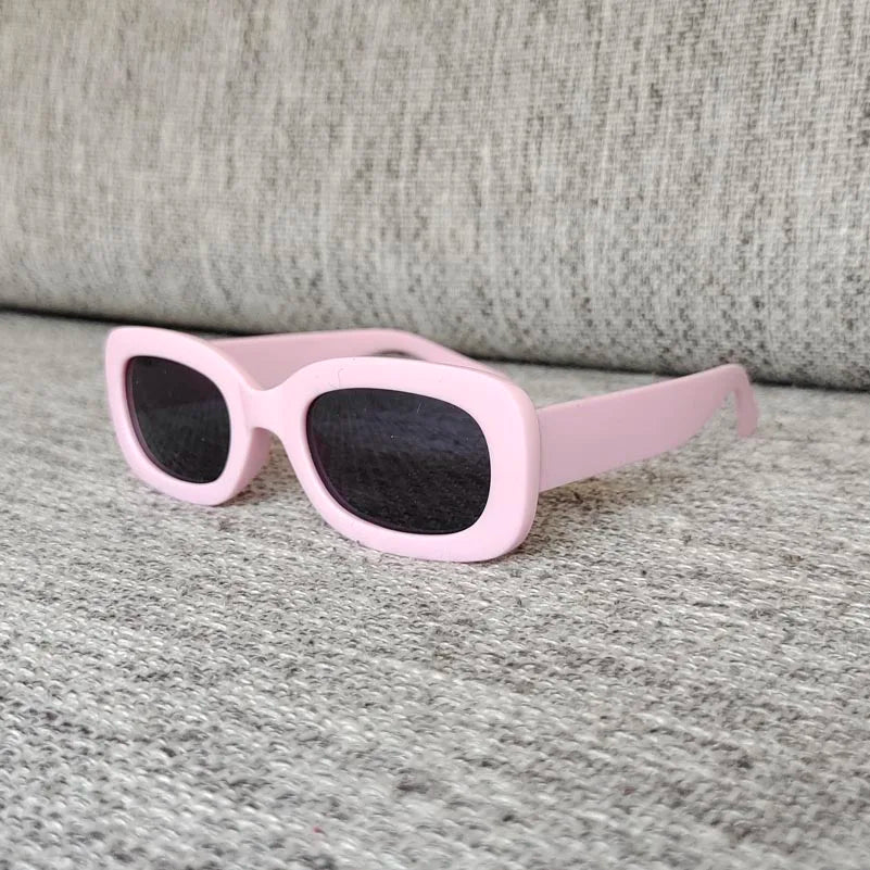 Trendy Vintage Small Square PC Frame Kids Sunglasses for Boys and Girls UV400 Protection Blue/Pink Acrylic Lenses