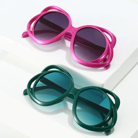 DL Glasses Oval Hollow Personality Sunglasses Large Frame Blue/Purple UV400 Fashion Female Sun Shade Glasses