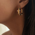 2024 Dazan New 18k Gold Plated Stainless Steel Hypoallergenic Vintage Embossed Natural Pearl Zircon Tarnish Free Earrings Women