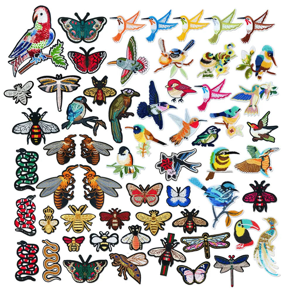Hot Sale Factory Supply Customised Insect Them Iron on Embroidery Sequin Fowl Bird butterfly Dragonfly Bee Patches