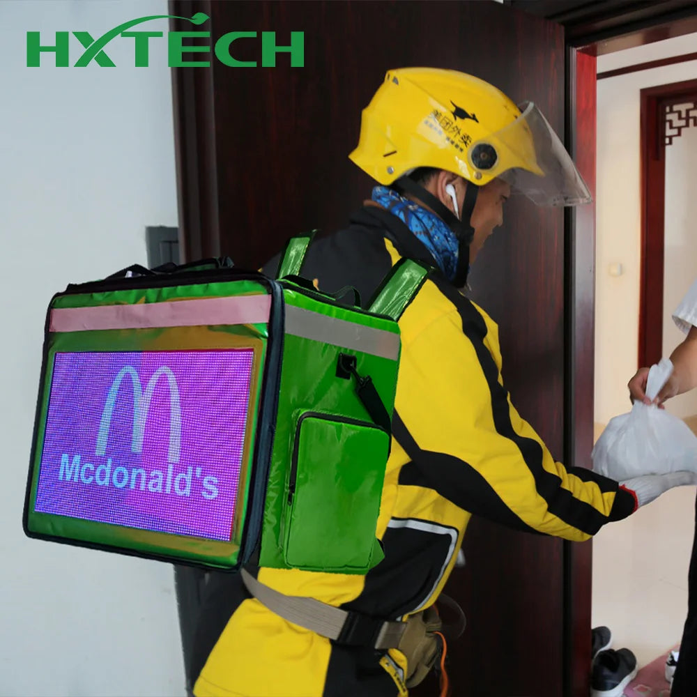 HXTECH 4G Android Control System LED Food Delivery Box Single Side Screen for Food Delivery Men