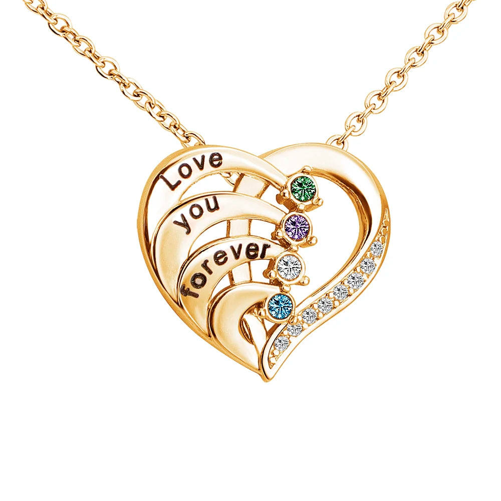 Fashionable Women's Brass Heart Pendant Necklace Gold Plating 'Love You Forever' Engraved Trendy Link Chain for Anniversaries