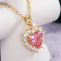 Luxury Full Zircon Love Pendant Necklace Romantic Pink Heart Gold Plated Copper Material for Female Weddings