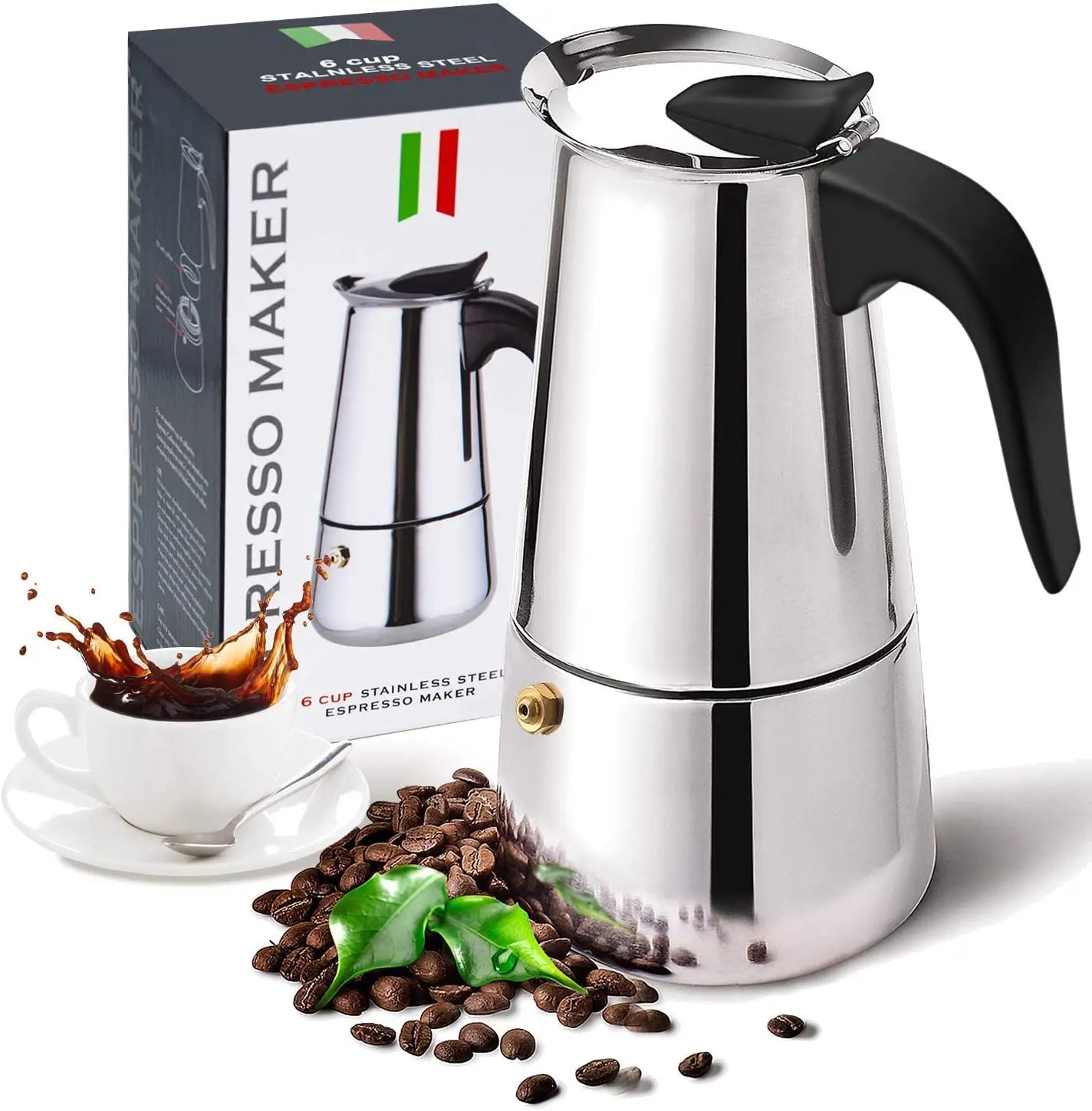 2/4/6/9 Cups Eco-Friendly Stainless Steel Stove Top Coffee Maker for Camping or Home UseItalian Stovetop Espresso Maker