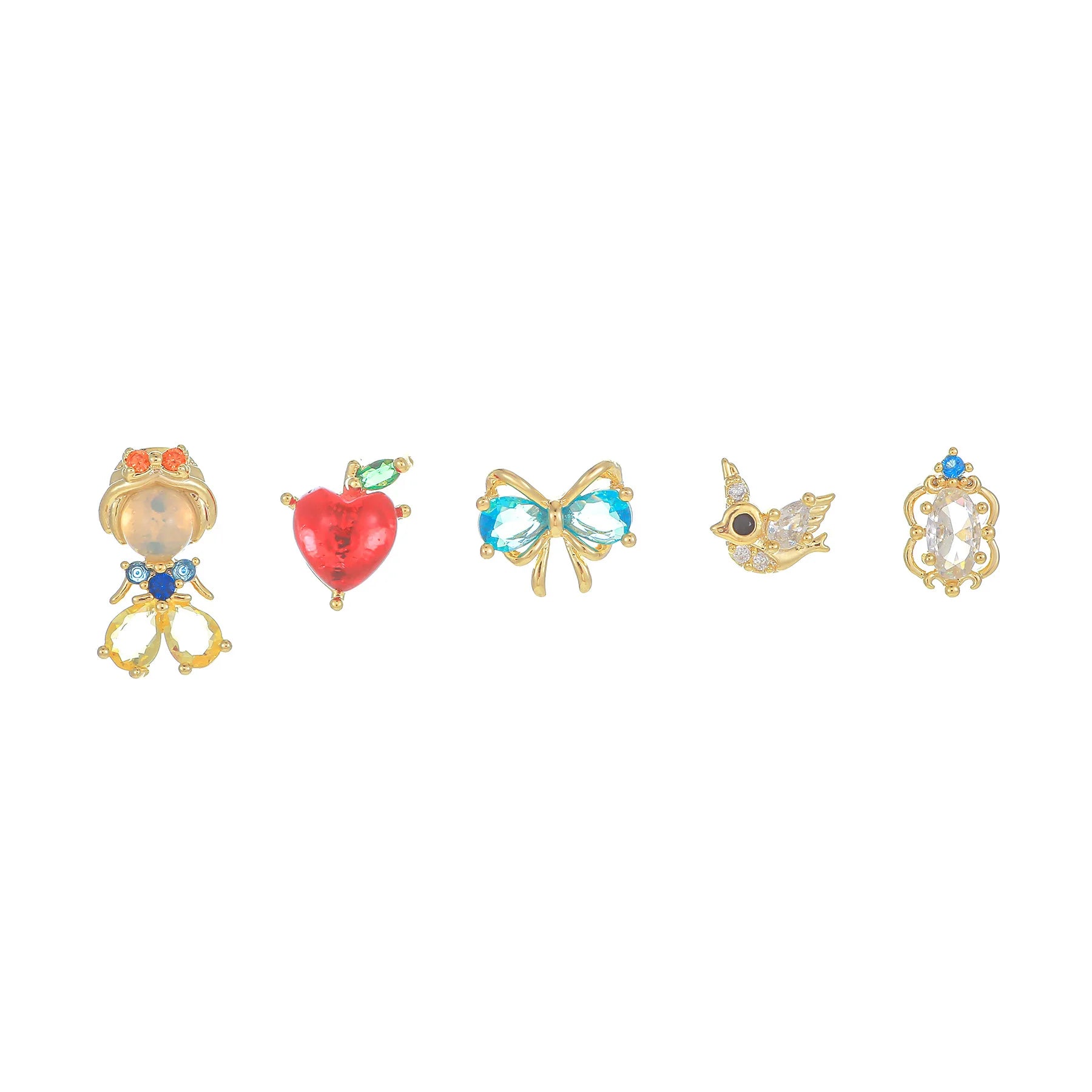 Red Ruby Stud Earrings Featuring Blue Bow Princess Theme for Women and Girls Jewelry Set