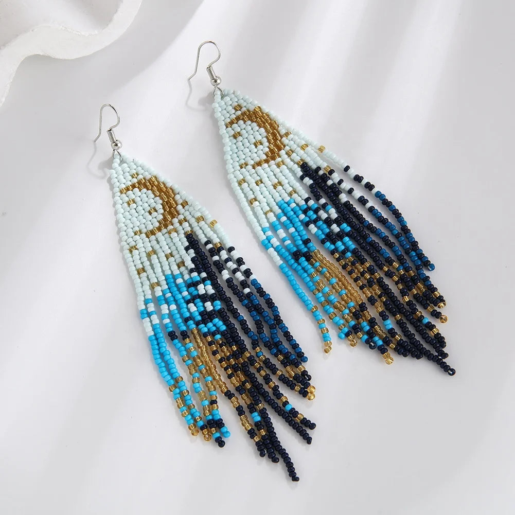 New Arrival Women's Exotic Landscape Seed Bead Hoop Drop Earrings Fashion Jewelry with Plated Finish