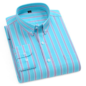 RNSHANGER New Men's Striped Long Sleeve Shirt 100% Cotton Spring Casual Thin Comfort Soft Buttoned Business Formal Dress Shirt