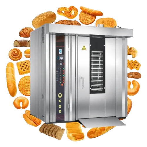 Industrial Rotating Hot air Commercial 12 16 32 64 Trays Baking Equipment Pizza Rotary Oven for Bakery Equipment MegaBDM