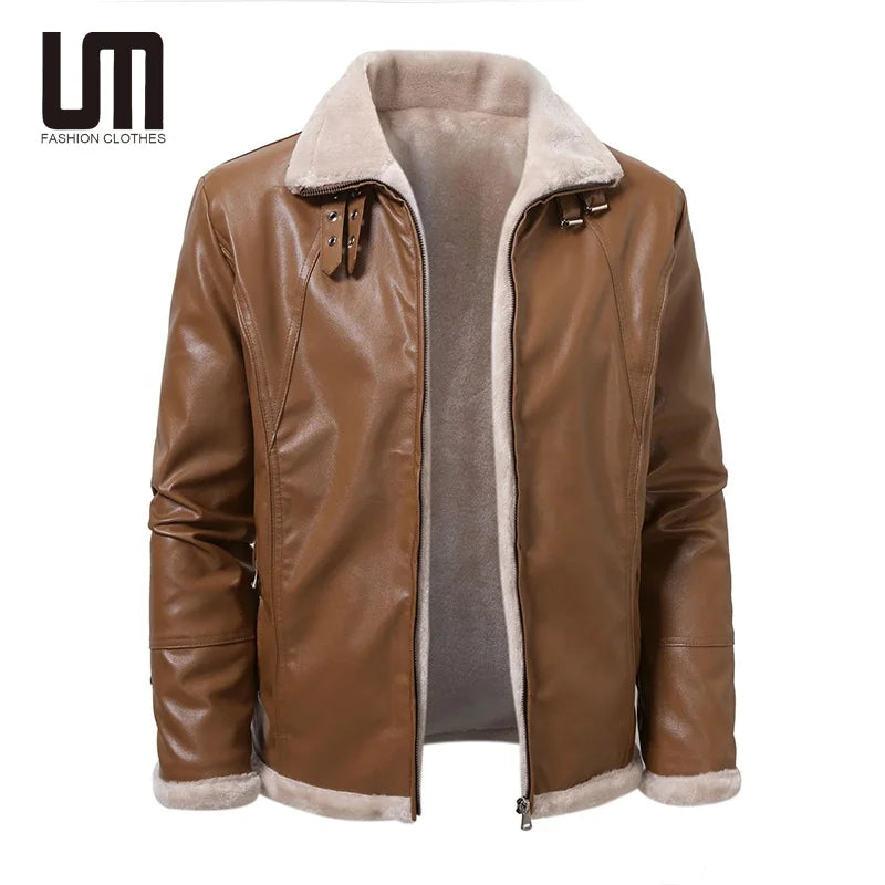 Liu Ming Clearance Sales Wholesale Good Quality 2024 Fashion Men s Autumn Winter Fleece Thick Warm Pu Leather Jacket Coat