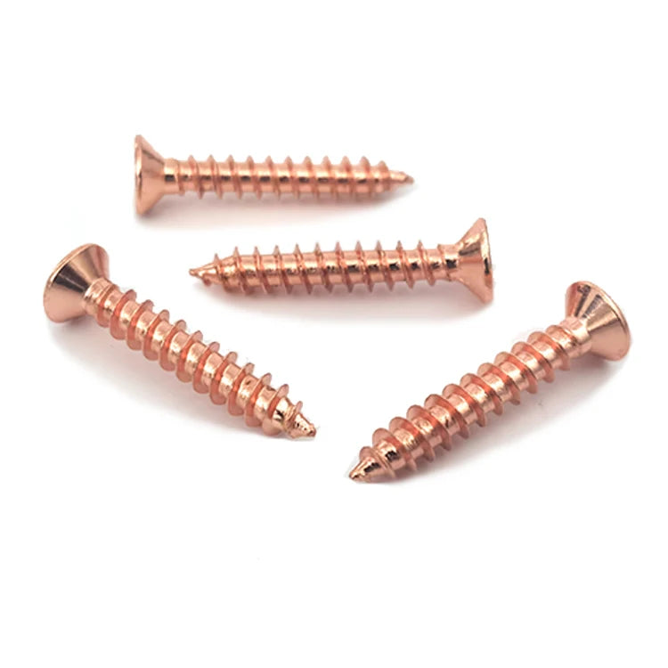 High Strength Copper Plated Flat Head Self Tapping Screws Phillips Drive Carbon Steel Metal Threading