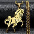 Wholesale Trendy Gold Stainless Steel Horse Pendant Necklace Man Animal Them Beads Hip Hop Style Lucky Horse Necklace Collar
