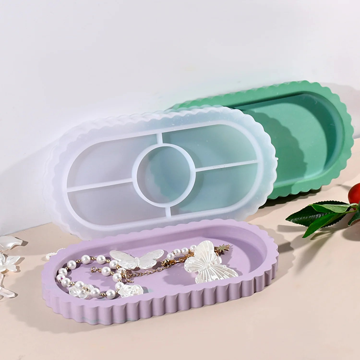 Diy Drip Mould Oval Lace Tray Silicone Mould Mirror Resin Plaster Tray
