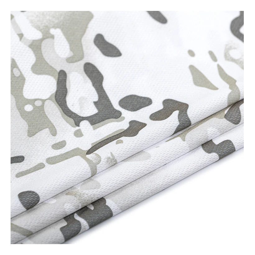 RTS 100% Polyester Printed Knitted White Camouflage Casual Mesh Fabric for T-shirts Hoodies Sportswear & Outdoor Use