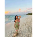 2025 Summer Chic Female Beach Party Club Robe Women Fashion V-neck Slim Maxi Dresses Sleeveless Floral Print Suspender Dress