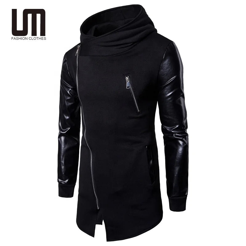 Liu Ming Trend Products Autumn Men Casual Stand Collar Solid Color Long Sleeves Zipper Cardigan Patchwork Sweatshirts