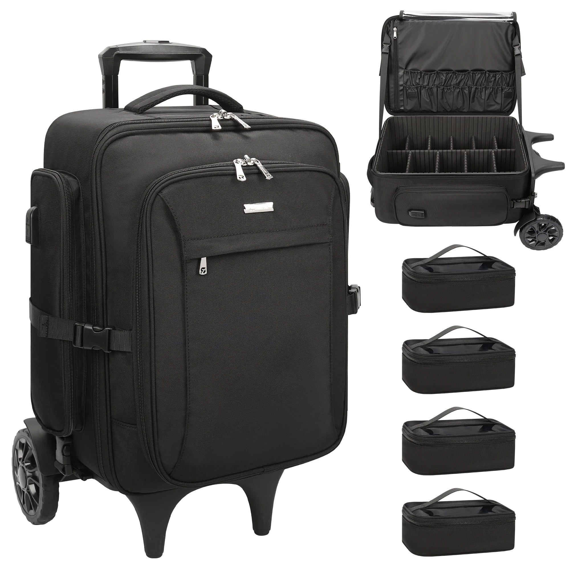 Relavel Waterproof Makeup Backpack Professional Rolling Extra Large Makeup Artist Train Case Trolley Cosmetics Travel Bag