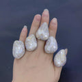 Open Adjustable Baroque Freshwater Pearl Ring Big Size Natural Gemstone Diamond Pave Statement Jewellery for Parties Fashionable