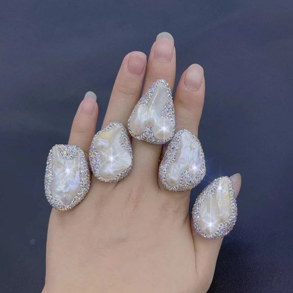Open Adjustable Baroque Freshwater Pearl Ring Big Size Natural Gemstone Diamond Pave Statement Jewellery for Parties Fashionable