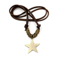 Vintage Jewelry Alloy Electroplating Gold Five-pointed Star Leather Necklace Long Sweater Chain for Men