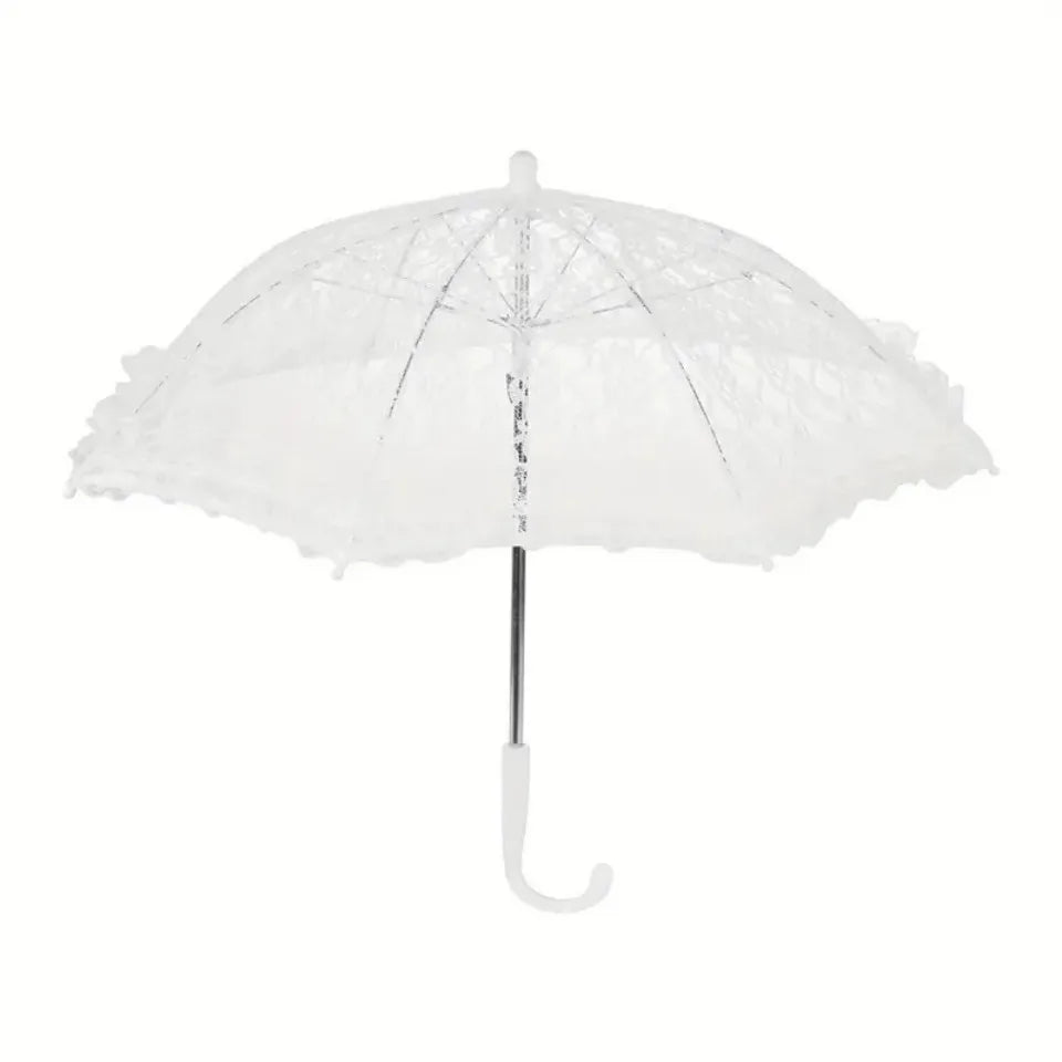 White Lace Parasol Umbrella - Vintage Floral Embroidery Bridal Wedding Accessory Lightweight Elegant Sun Protection for Women