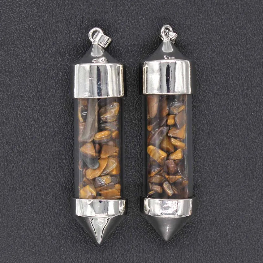 Hongzhuo Accessories Natural Tiger Eye Gravel Bullet-shaped Wishing Bottle Spirit Pendulum Drifting Bottle Pendant Jewelry