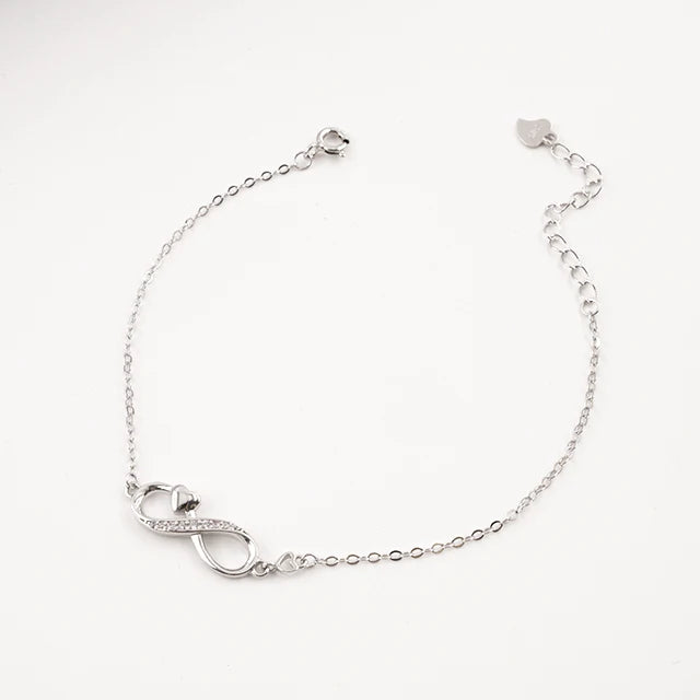 925 Sterling Silver Fine Chain Link Bracelet Infinite Love 8-Character Light Luxury Japanese South Korean Design Female Students