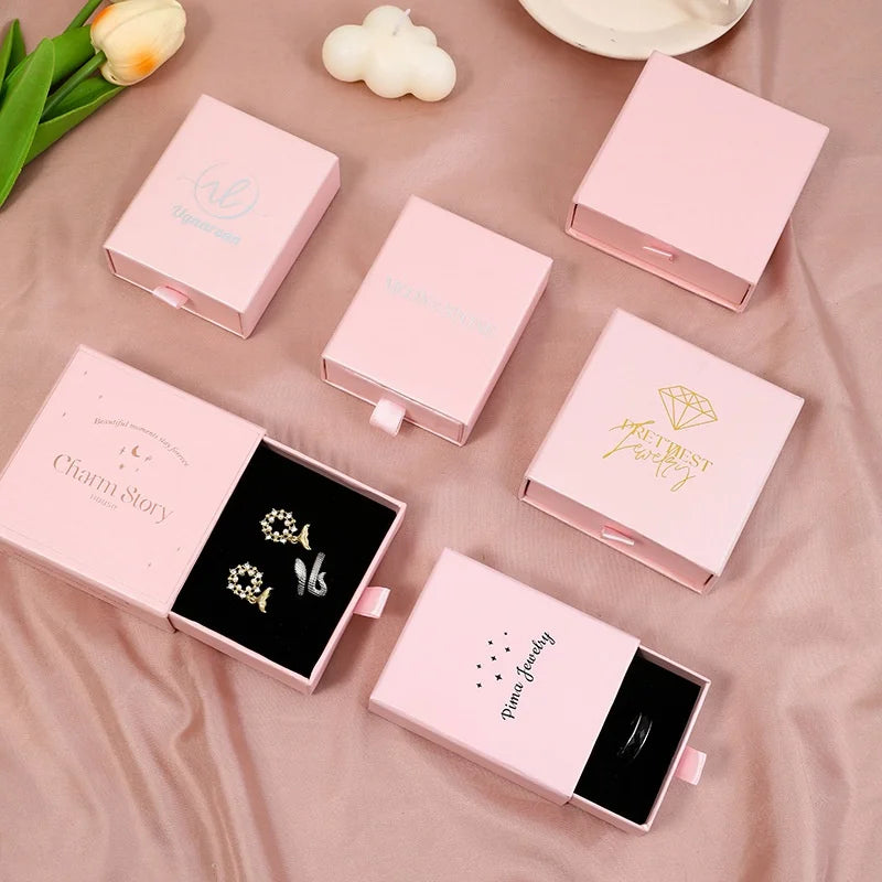 Custom Printed Microfiber Jewelry Pouch and Drawer Cardboard Box Personalized Logo Packaging for Elegant Jewels