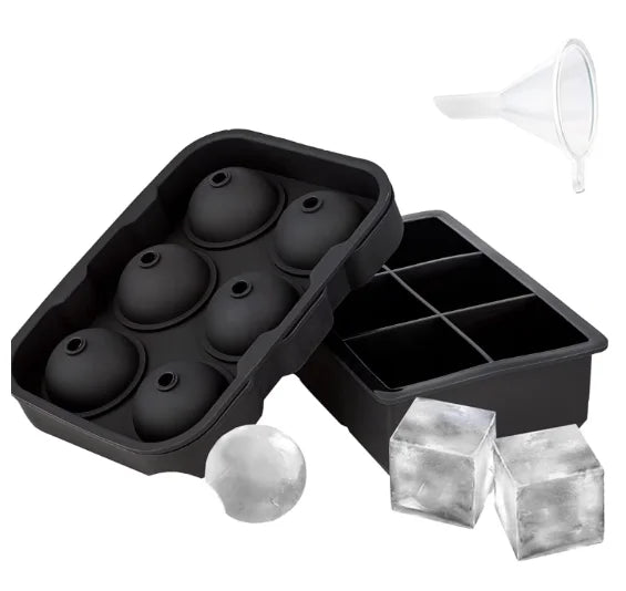 BPA Free Reusable Silicone 2 Sphere Ice Cube Trays Large Square Moulds Eco-Friendly Ice Cream Maker Tools