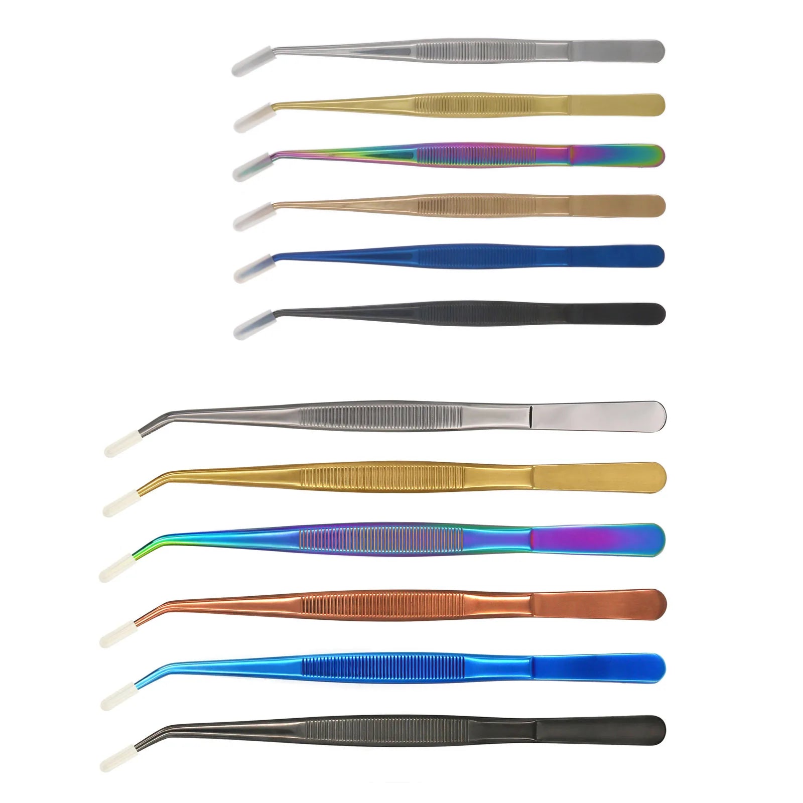 (JYKTT-A135) Colorful 6 and 8 Inch Stainless Steel Fine Curved Tip Culinary Chef Plating Tweezer for Plating Baking Decoration